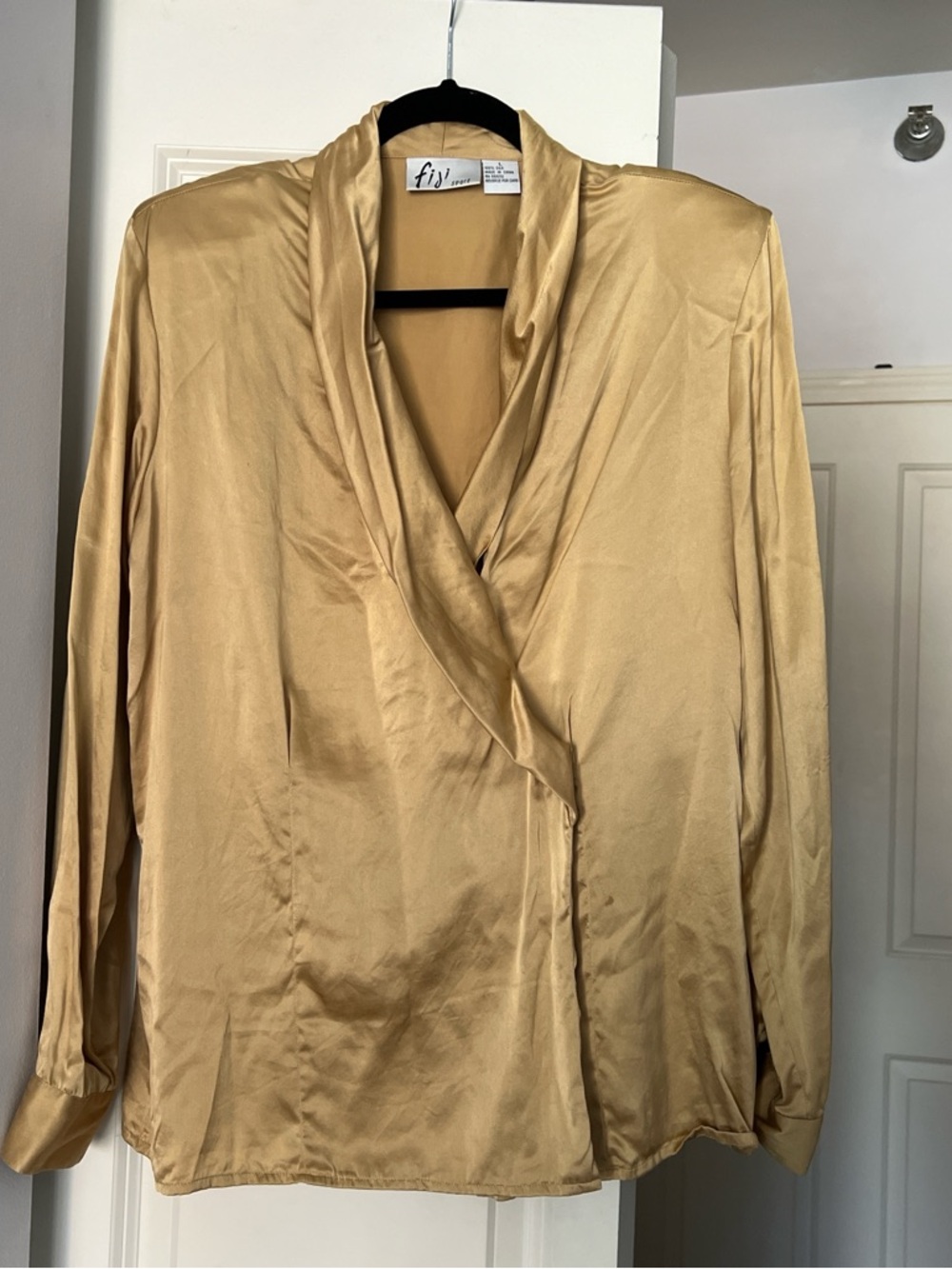 Vintage 100% Silk Wrap-Style Blouse in Gold